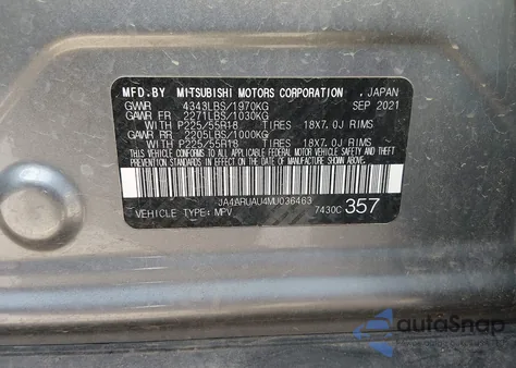 2021 Mitsubishi Outlander Sport 2.0 Be Awc/2.0 Es Awc/2.0 Le Awc/2.0 Se Awc z USA, uszkodzony, nr VIN JA4ARUAU4MU036463